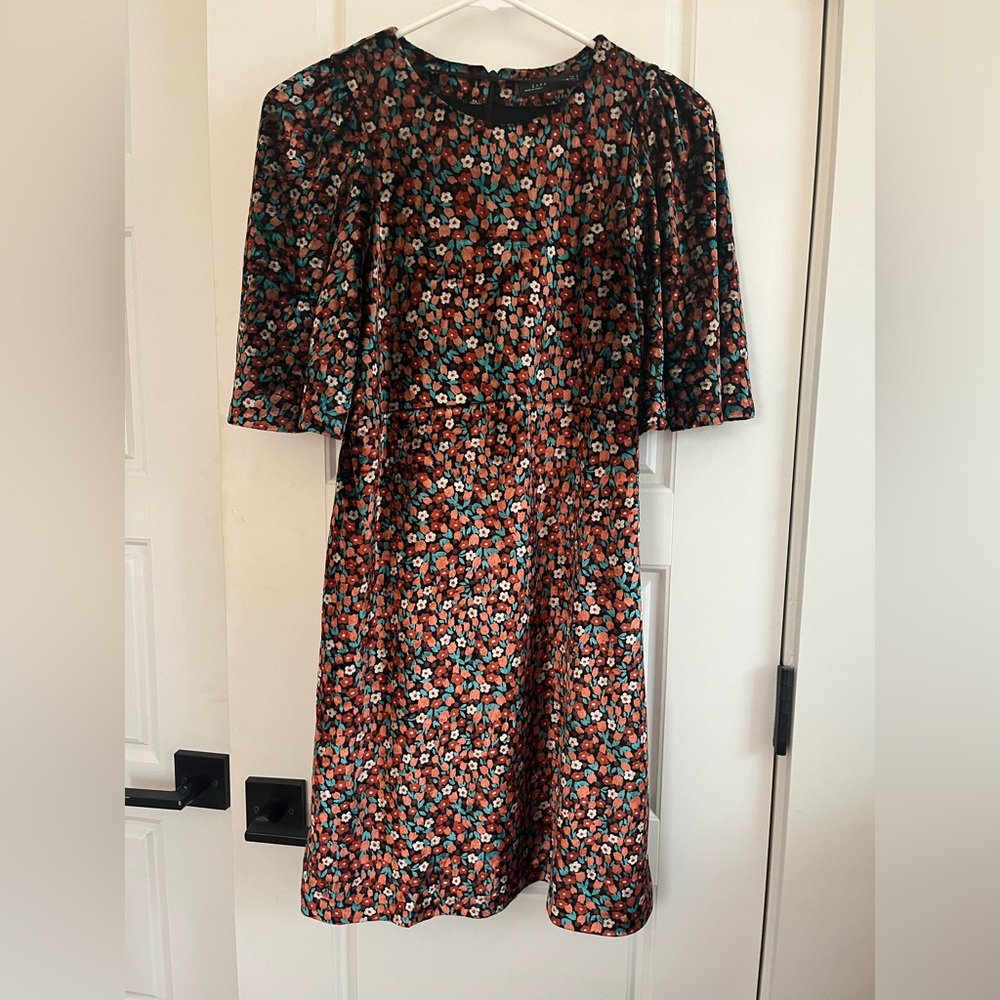 ZARA velvet floral mini dress